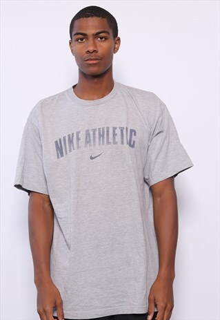 VINTAGE NIKE ATHLETIC SPELLOUT T-SHIRT GREY
