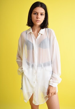 90'S RETRO MINIMALIST SCANDI STYLE SHEER OVERSIZED SHIRT