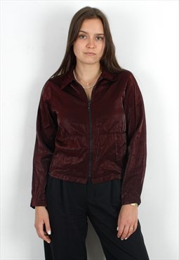 90's Shimmery Shirt Long Sleeved Blouse Burgundy Jacket Top