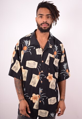 MENS VINTAGE HAWAIIAN SHIRT XXL BLACK 90S