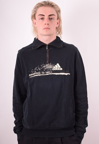 ADIDAS MENS VINTAGE SWEATSHIRT JUMPER LARGE BLACK 90S