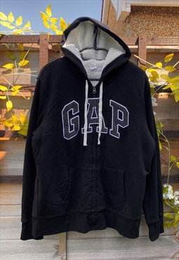 Vintage GAP Y2K black full zip fleece hoodie large 