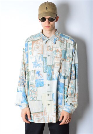 VINTAGE 90S BEIGE ABSTRACT LONG SLEEVE SHIRT