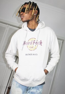 Vintage 90s White Hard Rock Cafe Spellout Hoodie 