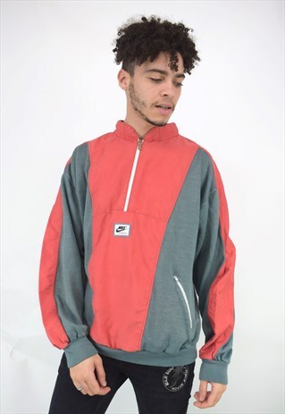 VINTAGE 90'S NIKE CORAL RED & GREY 1/4 ZIP SWEATSHIRT