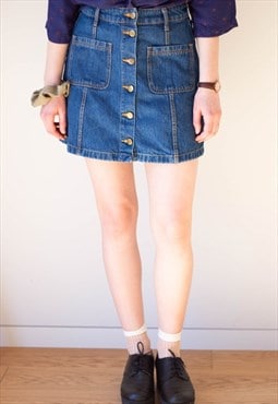 Blue denim mini skirt with buttons