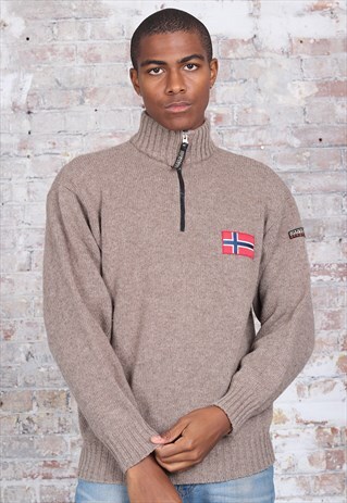 VINTAGE NAPAPIJRI LOGO 1/4 ZIP JUMPER BEIGE