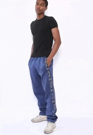 VINTAGE CHAMPION TAPE LOGO TRACK BOTTOMS BLUE