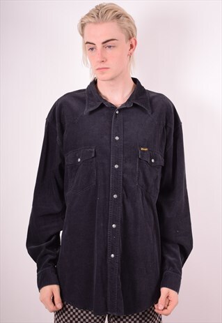 WRANGLER MENS VINTAGE CORDUROY SHIRT XXL NAVY BLUE 90S