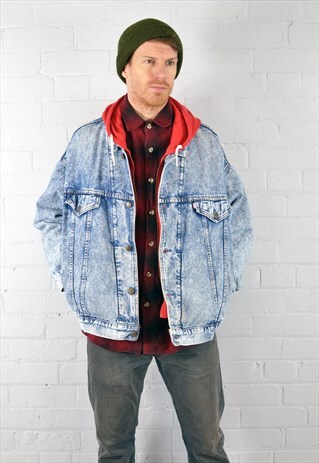 VINTAGE LEVI'S MID BLUE DISTRESSED HOODED DENIM JACKET