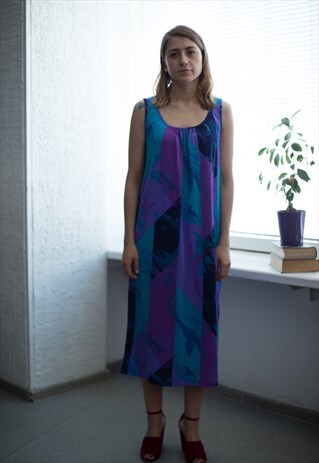VINTAGE 80'S MULTI COLOUR ABSTRACT PRINT SLEEVELES DRESS