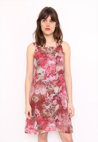VINTAGE 90S PINK FLORAL PRINT MINI DRESS