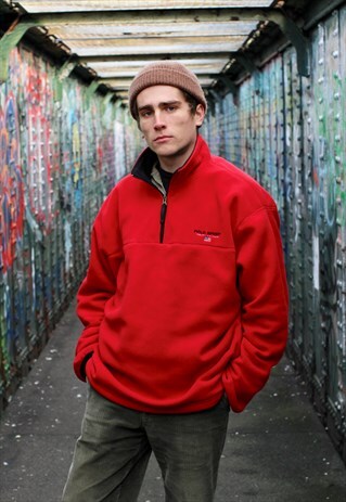 VINTAGE 90S POLO SPORT RALPH LAUREN QUARTER ZIP FLEECE RED