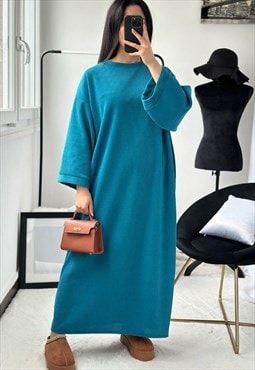 Long Sleeve Corduroy Maxi Dress (Turquoise)