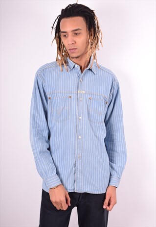 REPLAY MENS VINTAGE SHIRT XL BLUE STRIPES 90'S