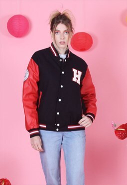 Red 90's Vintage Graphic Winter Bomber Jacket
