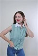 90S VINTAGE SLEEVELESS  BLOUSE BLOUSE WITH WHITE COLLAR