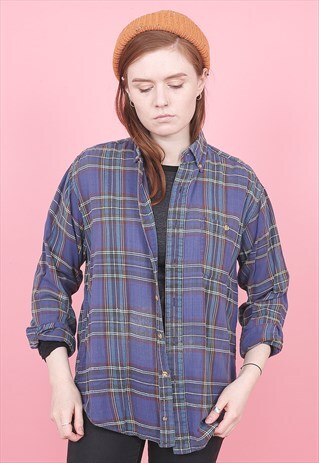 VINTAGE BLUE CHECK FLANNEL SHIRT /R10134