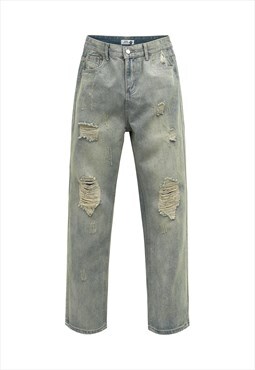 Ripped jeans distressed grunge denim pants in vintage blue