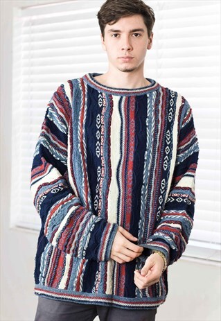 VINTAGE PATTERN SWEATER JUMPER LOGO 90S XL 30.8