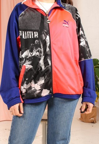 VINTAGE 80S PUMA TRACK JACKET IN GRAPHIC PRINT