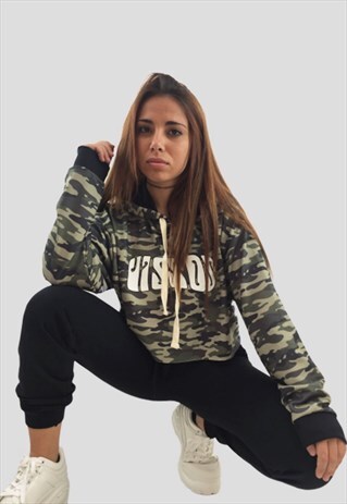 SWEATSHIRT FOR WOMEN WITH HOOD GREEN CAMOUFLAGE