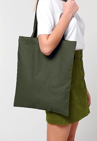 54 FLORAL ESSENTIAL COTTON SHOULDER TOTE BAG - KHAKI GREEN