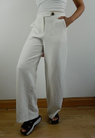 WHITE CREAM WIDE LEG TROUSERS