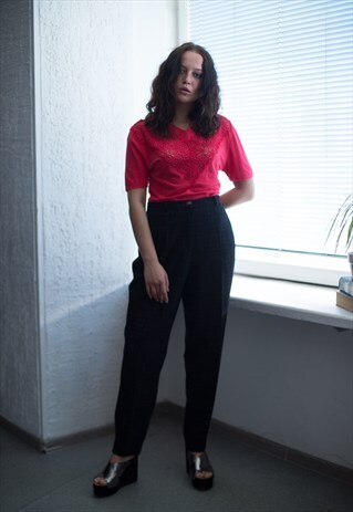 VINTAGE 80'S BLACK CHECKED WOOL TROUSERS