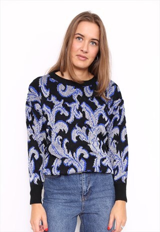 VINTAGE 80S BLUE METALLIC KNIT JUMPER