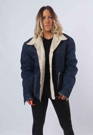 DENIM JACKET SHERPA LINED OVERSIZED FITTED UK 14-16 (MTM)