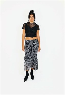 Vintage Late 90s Geometric Print Low Rise Midi Skirt