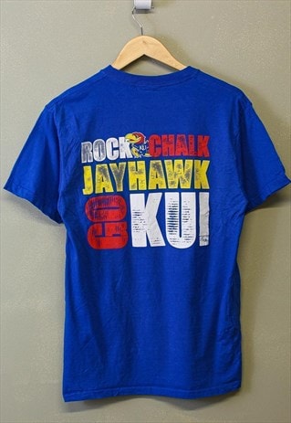 Vintage Jayhawk Graphic Tee Blue Short Sleeve Retro