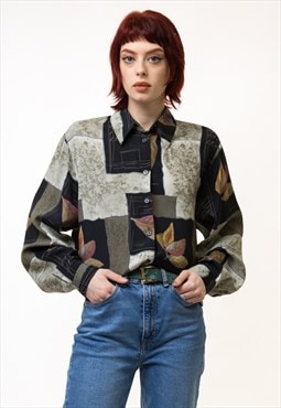 80s Vintage Viscose Abstract Pattern Woman Shirt 5300