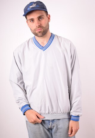 REEBOK MENS VINTAGE PULLOVER TRACKSUIT TOP LARGE GREY 90S