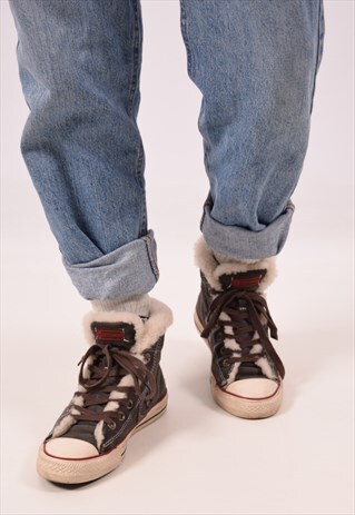 VINTAGE CONVERSE FAUX FUR LINED HIGH TOP TRAINERS BROWN