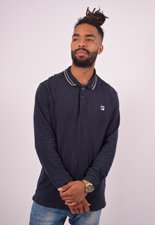 VINTAGE FILA POLO SHIRT LONG SLEEVE NAVY BLUE