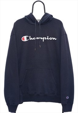 Vintage Champion Spellout Navy Hoodie Mens