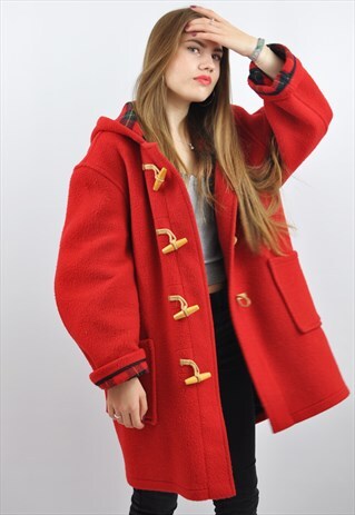 VINTAGE RED OVERSIZE DUFFLE COAT