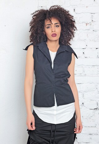 SHORT BLACK VEST, FITTED VEST, PLUS SIZE VEST, SUMMER VEST
