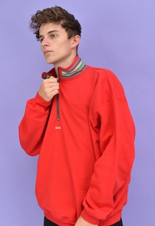 G&G UNISEX RED TUMBLING RIBBON 1/4 ZIP SWEAT