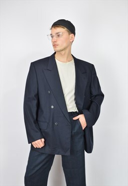 Vintage dark blue classic wool suit blazer 