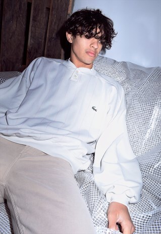 RARE VINTAGE LACOSTE WHITE TEXTURED V-NECK SWEATSHIRT