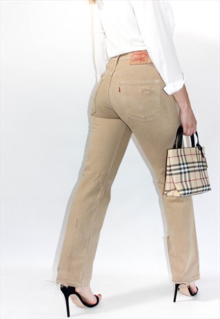VINTAGE 90'S BEIGE 501 DISTRESSED STRAIGHT LEG LEVI JEANS