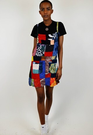 VINTAGE 90'S PATCHWORK MINI PINAFORE DRESS