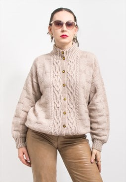 Vintage chunky wool cardigan retro sweater women XL/XXL