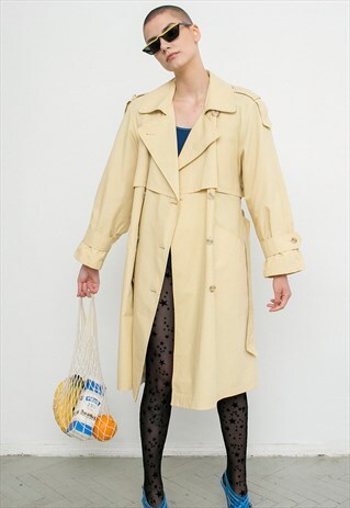 VINTAGE LIGHT YELLOW MIDI TRENCH COAT