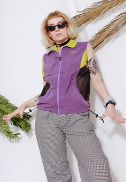 Vintage 90s Sports Y2k Purple Nylon Black Mesh Zip Vest
