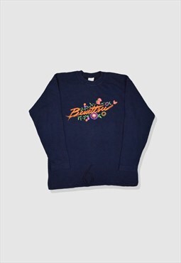 Vintage 90s Benetton Embroidered Logo Sweatshirt in Navy