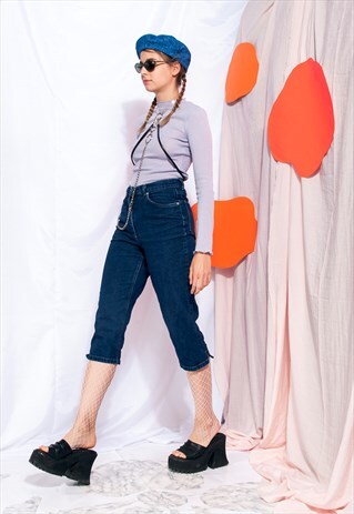 VINTAGE CROPPED JEANS 90S HIGH-WAISTED SKINNY DENIM TROUSERS